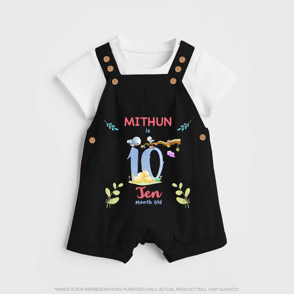 10 Month Milestone Baby Dungaree Set Outfit | Personalized Dungaree Set | Perfect for Photoshoots - BLACK - 0 - 5 Months Old (Chest 18")