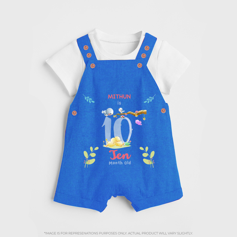 Make The Tenth Month Unforgettable With Our Exclusive Customized Dungaree Set For Babies - COBALT BLUE - 0 - 5 Months Old (Chest 18")