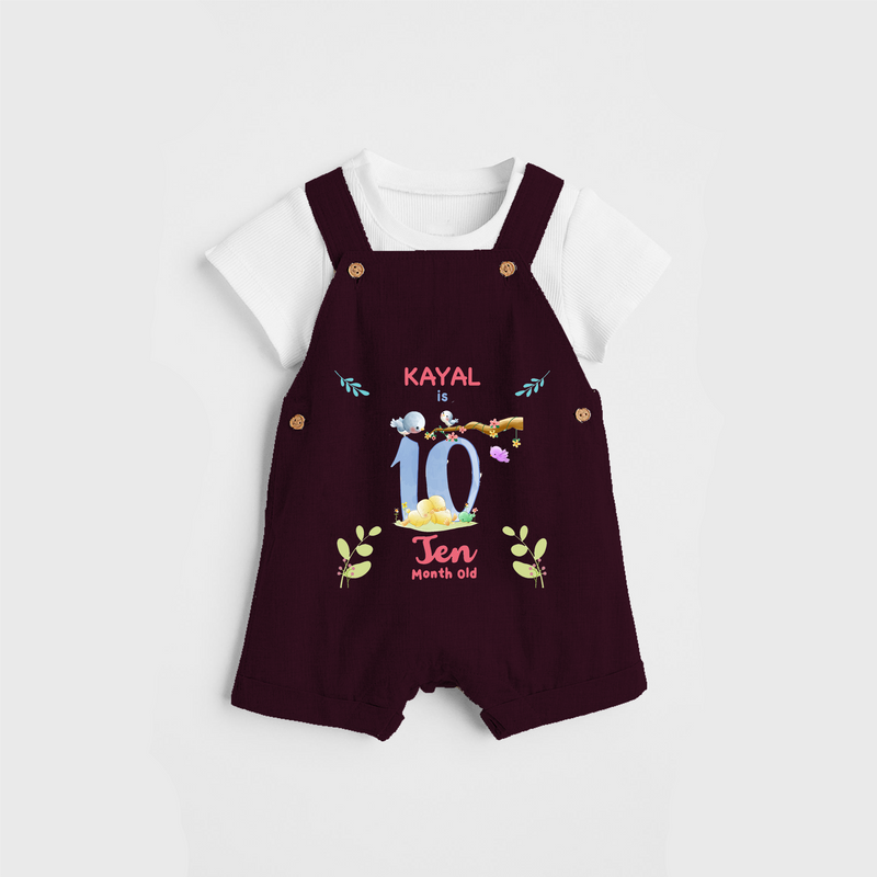 Celebrate The 10th Month Birthday Custom Dungaree set, Personalized with your little one's name - MAROON - 0 - 5 Months Old (Chest 17")