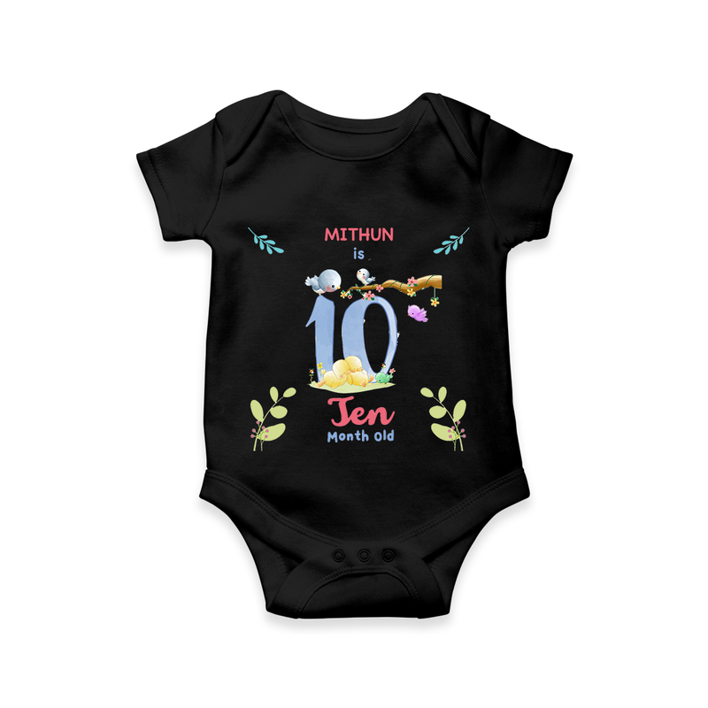 Make The Tenth Month Unforgettable With Our Exclusive Customized Romper For Babies - BLACK - 0 - 3 Months Old (Chest 16")