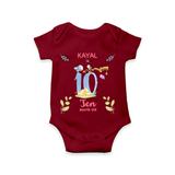 Celebrate The 10th Month Birthday Custom Romper/ Onesie, Personalized with your little one's name - MAROON - 0 - 3 Months Old (Chest 16")
