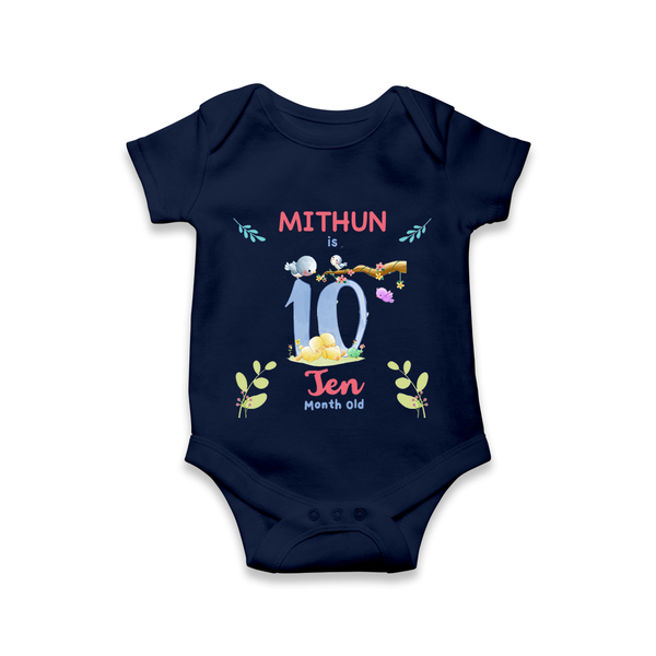 10 Month Milestone Baby Bodysuit Outfit | Personalized Romper/Onesie | Perfect for Photoshoots - NAVY BLUE - New Born (Chest 14")