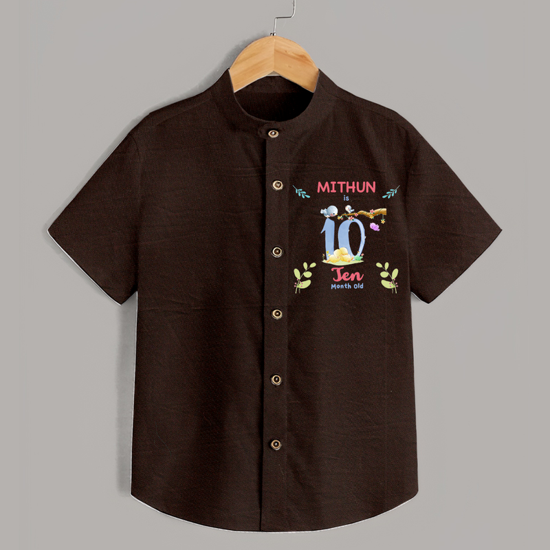 10 Month Milestone Baby Shirt Outfit | Personalized Shirt | Perfect for Photoshoots - CHOCOLATE BROWN - 0 - 6 Months Old (Chest 23")