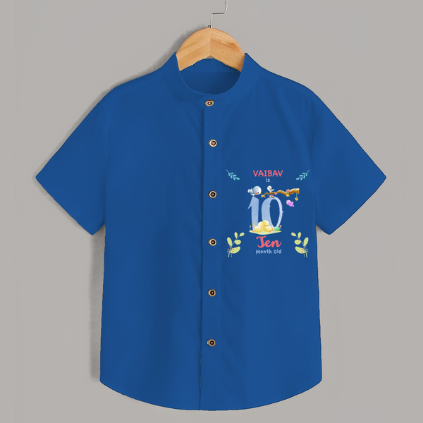 Celebrate The 10th Month Birthday with Custom Shirt, Personalized with your little one's name - COBALT BLUE - 0 - 6 Months Old (Chest 21")