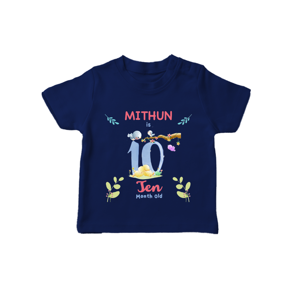 10 Month Milestone Baby T-Shirt Outfit | Personalized T-Shirt | Perfect for Photoshoots - NAVY BLUE - 0-5 Months Old (Chest 17")