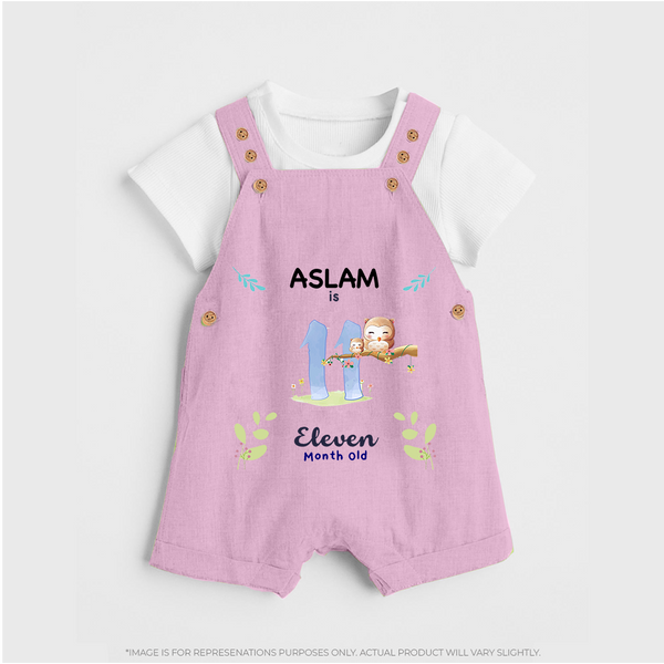 11 Month Milestone Baby Dungaree Set Outfit | Personalized Dungaree Set | Perfect for Photoshoots - BABY PINK - 0 - 5 Months Old (Chest 18")