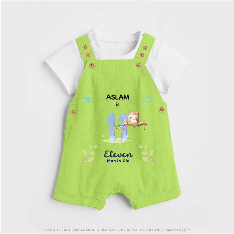 Make The Eleventh Month Unforgettable With Our Exclusive Customized Dungaree Set For Babies - GREEN - 0 - 5 Months Old (Chest 18")