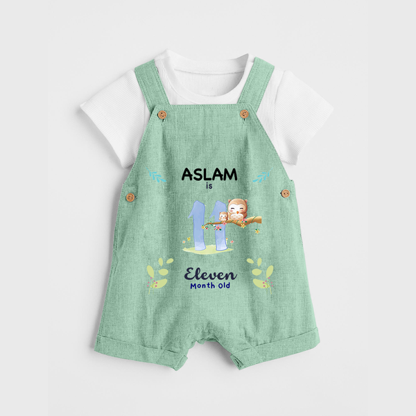 11 Month Milestone Baby Dungaree Set Outfit | Personalized Dungaree Set | Perfect for Photoshoots - MINT GREEN - 0 - 5 Months Old (Chest 18")