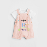 Celebrate The 11th Month Birthday Custom Dungaree set, Personalized with your little one's name - PEACH - 0 - 5 Months Old (Chest 17")