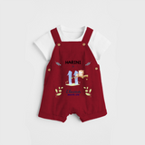 Celebrate The 11th Month Birthday Custom Dungaree set, Personalized with your little one's name - RED - 0 - 5 Months Old (Chest 17")