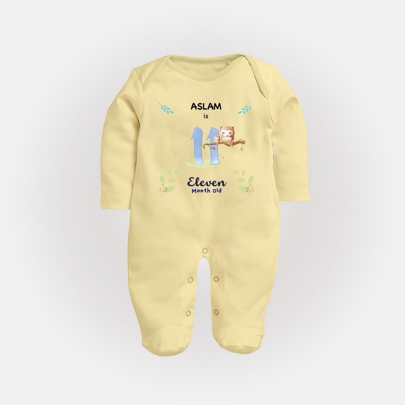 Make The Eleventh Month Unforgettable With Our Exclusive Customized Sleep Suit For Babies - PASTEL YELLOW - New Born (Chest 7.5")