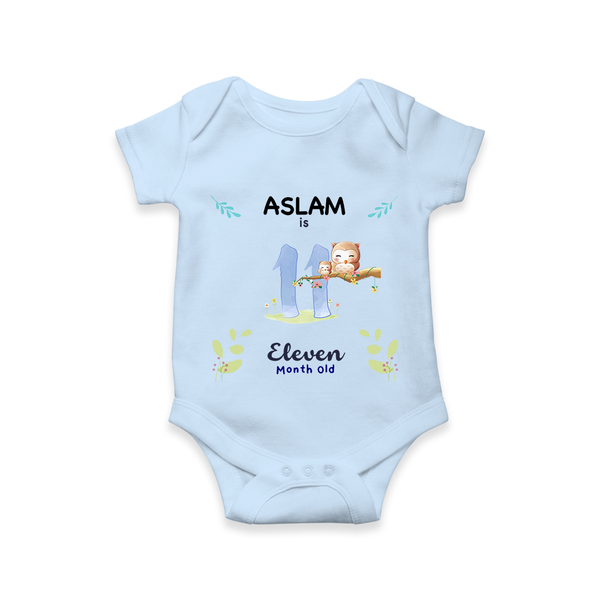 11 Month Milestone Baby Bodysuit Outfit | Personalized Romper/Onesie | Perfect for Photoshoots - BABY BLUE - New Born (Chest 14")