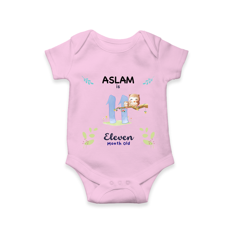 11 Month Milestone Baby Bodysuit Outfit | Personalized Romper/Onesie | Perfect for Photoshoots - BABY PINK - New Born (Chest 14")