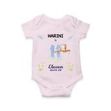 Celebrate The 11th Month Birthday Custom Romper/ Onesie, Personalized with your little one's name - BABY PINK - 0 - 3 Months Old (Chest 16")