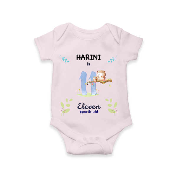 Celebrate The 11th Month Birthday Custom Romper/ Onesie, Personalized with your little one's name - BABY PINK - 0 - 3 Months Old (Chest 16")