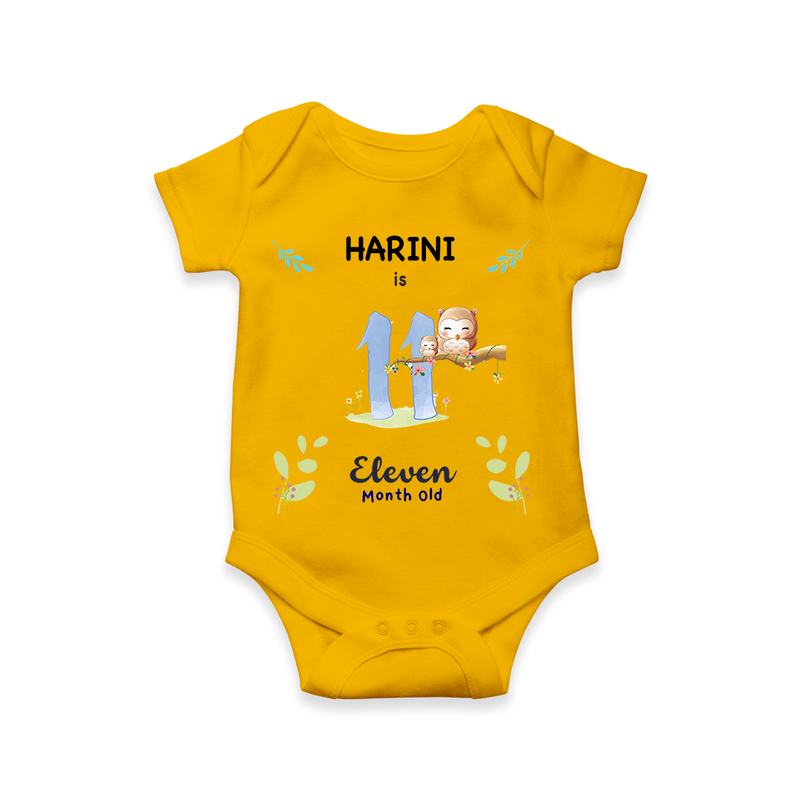 Celebrate The 11th Month Birthday Custom Romper/ Onesie, Personalized with your little one's name - CHROME YELLOW - 0 - 3 Months Old (Chest 16")