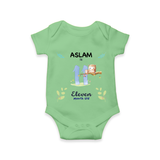 11 Month Milestone Baby Bodysuit Outfit | Personalized Romper/Onesie | Perfect for Photoshoots - GREEN - New Born (Chest 14")