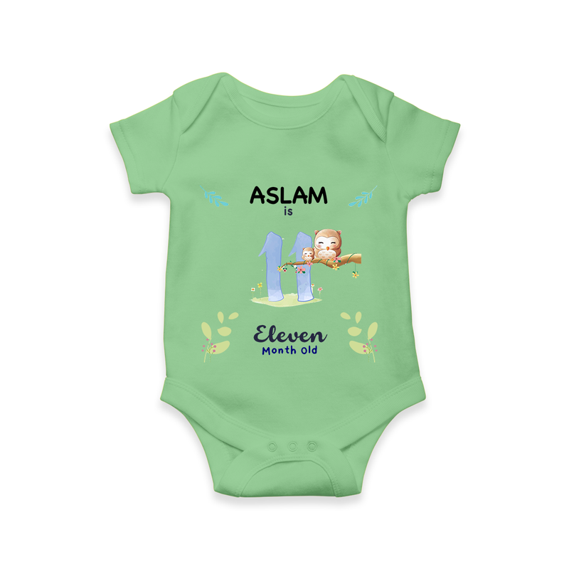 11 Month Milestone Baby Bodysuit Outfit | Personalized Romper/Onesie | Perfect for Photoshoots - GREEN - New Born (Chest 14")
