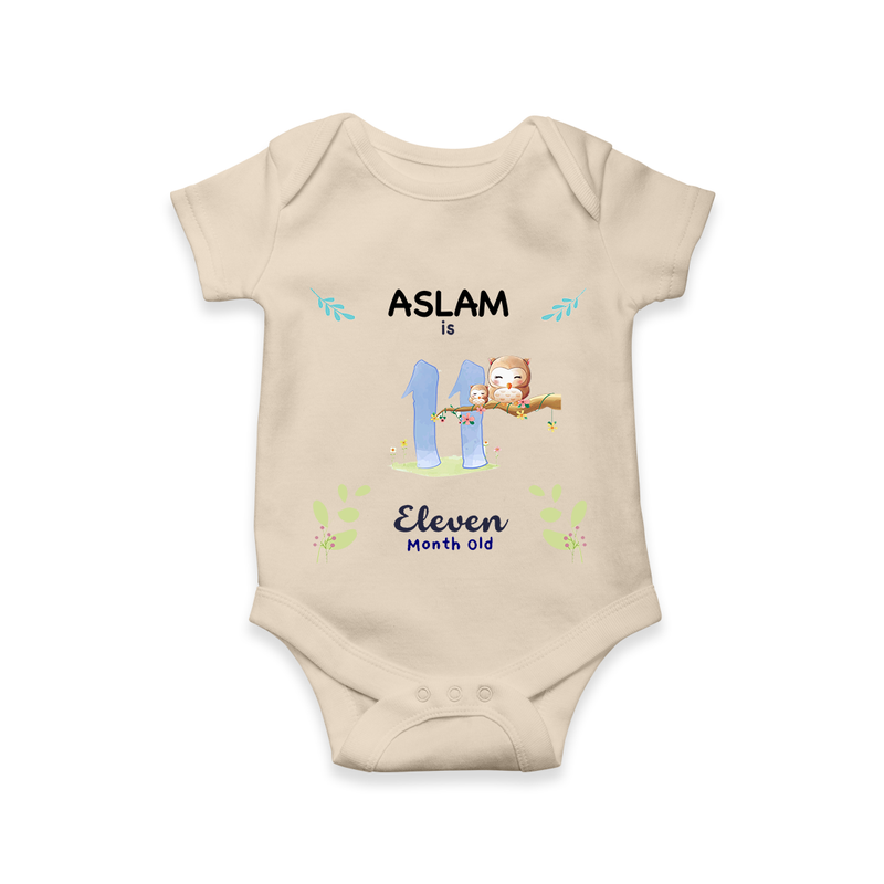 11 Month Milestone Baby Bodysuit Outfit | Personalized Romper/Onesie | Perfect for Photoshoots - IVORY - New Born (Chest 14")