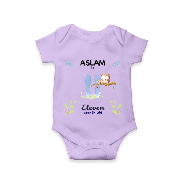 11 Month Milestone Baby Bodysuit Outfit | Personalized Romper/Onesie | Perfect for Photoshoots - LILAC - New Born (Chest 14")