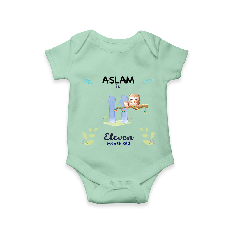 11 Month Milestone Baby Bodysuit Outfit | Personalized Romper/Onesie | Perfect for Photoshoots - MINT GREEN - New Born (Chest 14")