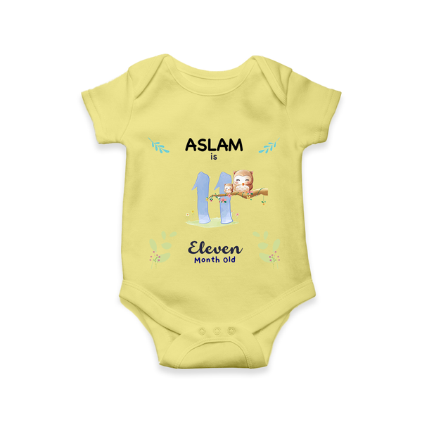 11 Month Milestone Baby Bodysuit Outfit | Personalized Romper/Onesie | Perfect for Photoshoots - PASTEL YELLOW - New Born (Chest 14")