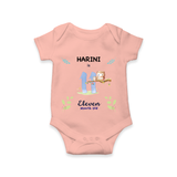 Celebrate The 11th Month Birthday Custom Romper/ Onesie, Personalized with your little one's name - PEACH - 0 - 3 Months Old (Chest 16")