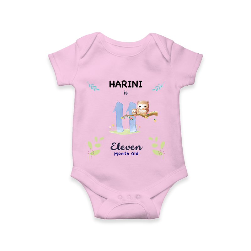 Celebrate The 11th Month Birthday Custom Romper/ Onesie, Personalized with your little one's name - PINK - 0 - 3 Months Old (Chest 16")