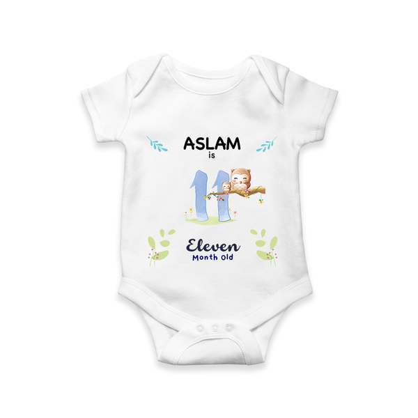 11 Month Milestone Baby Bodysuit Outfit | Personalized Romper/Onesie | Perfect for Photoshoots - WHITE - New Born (Chest 14")