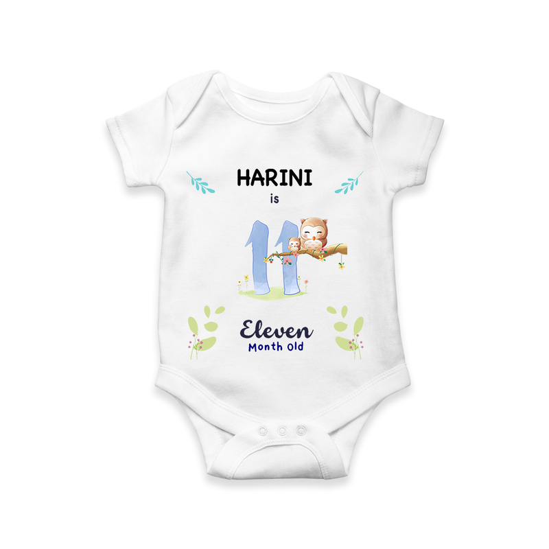 Celebrate The 11th Month Birthday Custom Romper/ Onesie, Personalized with your little one's name - WHITE - 0 - 3 Months Old (Chest 16")