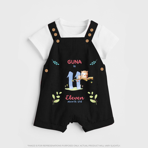 11 Month Milestone Baby Dungaree Set Outfit | Personalized Dungaree Set | Perfect for Photoshoots - BLACK - 0 - 5 Months Old (Chest 18")