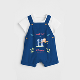 Celebrate The 11th Month Birthday Custom Dungaree set, Personalized with your little one's name - COBALT BLUE - 0 - 5 Months Old (Chest 17")