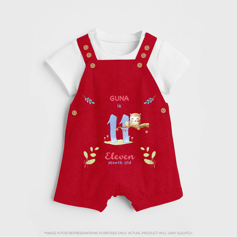 Make The Eleventh Month Unforgettable With Our Exclusive Customized Dungaree Set For Babies - RED - 0 - 5 Months Old (Chest 18")