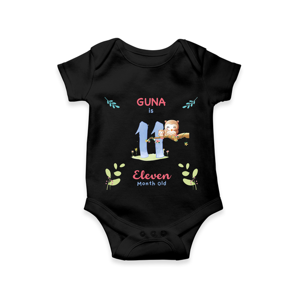 11 Month Milestone Baby Bodysuit Outfit | Personalized Romper/Onesie | Perfect for Photoshoots - BLACK - New Born (Chest 14")