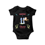 Celebrate The 11th Month Birthday Custom Romper/ Onesie, Personalized with your little one's name - BLACK - 0 - 3 Months Old (Chest 16")