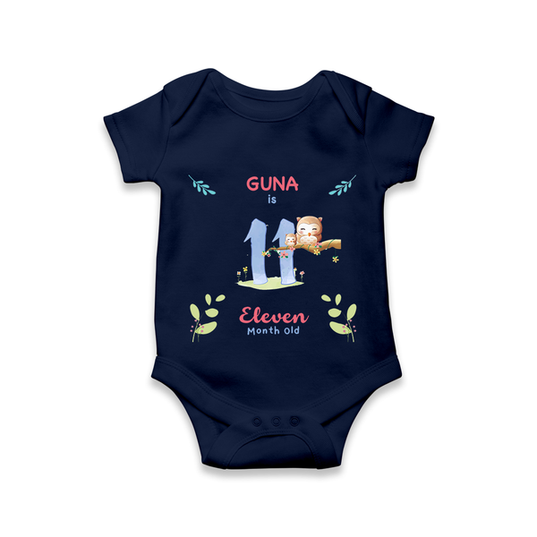 11 Month Milestone Baby Bodysuit Outfit | Personalized Romper/Onesie | Perfect for Photoshoots - NAVY BLUE - New Born (Chest 14")