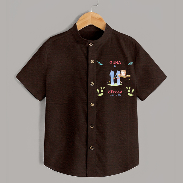 11 Month Milestone Baby Shirt Outfit | Personalized Shirt | Perfect for Photoshoots - CHOCOLATE BROWN - 0 - 6 Months Old (Chest 23")