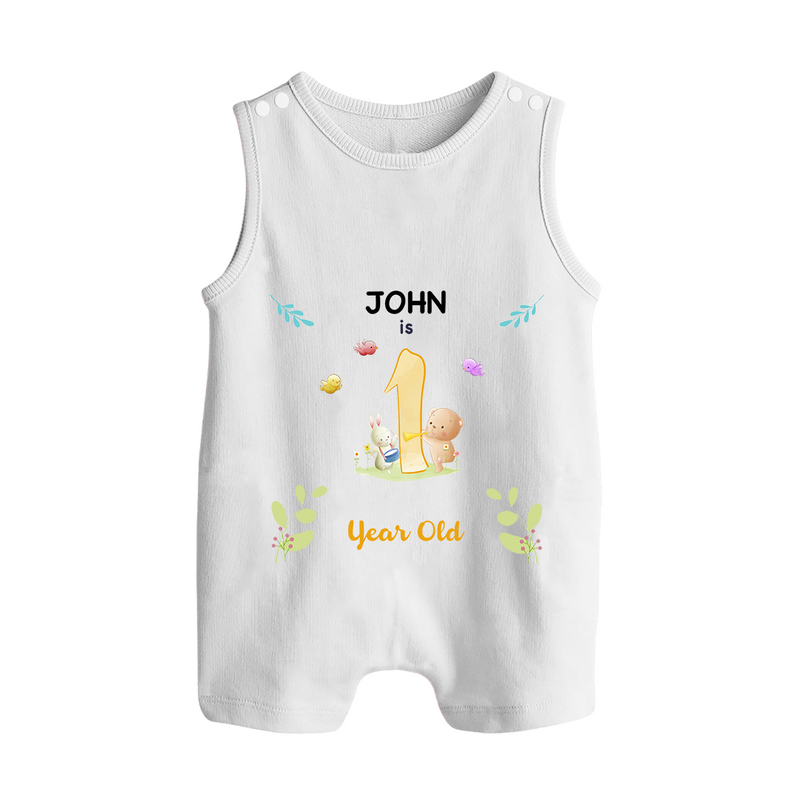 1 Year Milestone Baby Romper Suit/ Sleeveless Romper Outfit | Personalized Romper Suit/ Sleeveless Romper | Perfect for Photoshoots - WHITE - 0 - 5 Months Old (Chest 18")