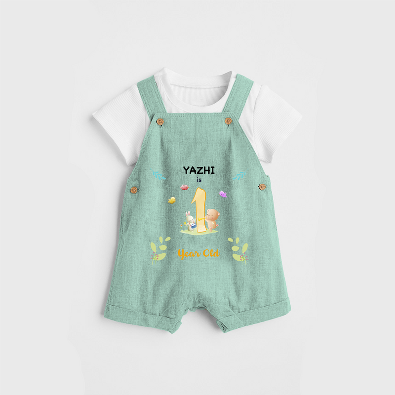 Celebrate The 12th Month Birthday Custom Dungaree set, Personalized with your little one's name - LIGHT GREEN - 0 - 5 Months Old (Chest 17")