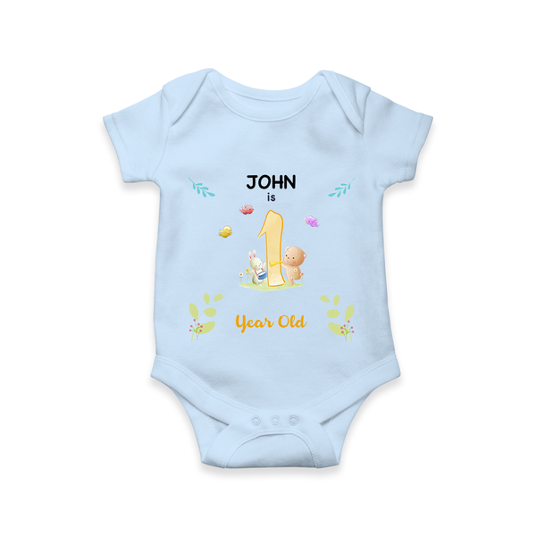 1 Year Milestone Baby Bodysuit Outfit | Personalized Romper/Onesie | Perfect for Photoshoots - BABY BLUE - New Born (Chest 14")