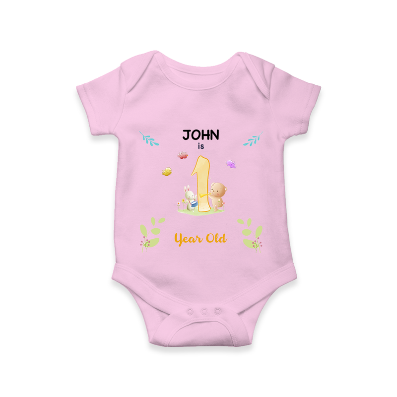 1 Year Milestone Baby Bodysuit Outfit | Personalized Romper/Onesie | Perfect for Photoshoots - BABY PINK - New Born (Chest 14")