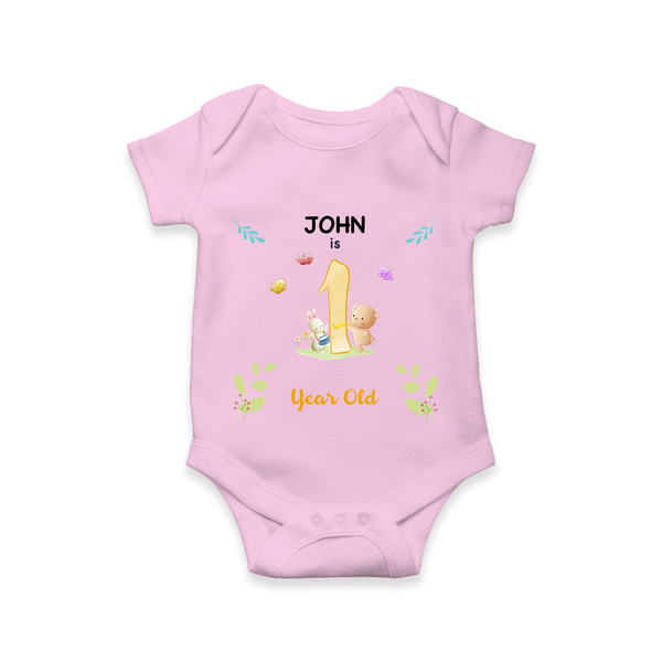 1 Year Milestone Baby Bodysuit Outfit | Personalized Romper/Onesie | Perfect for Photoshoots - BABY PINK - New Born (Chest 14")