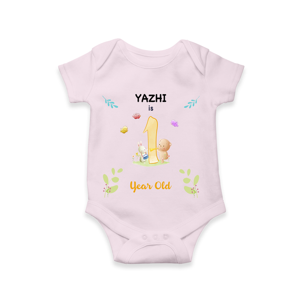 Celebrate The 12th Month Birthday Custom Romper/ Onesie, Personalized with your little one's name - BABY PINK - 0 - 3 Months Old (Chest 16")