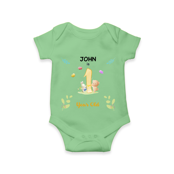 1 Year Milestone Baby Bodysuit Outfit | Personalized Romper/Onesie | Perfect for Photoshoots - GREEN - New Born (Chest 14")