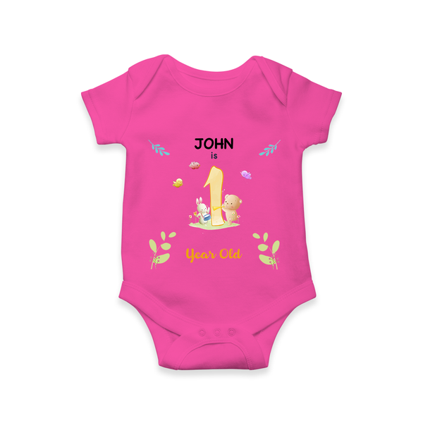 1 Year Milestone Baby Bodysuit Outfit | Personalized Romper/Onesie | Perfect for Photoshoots - HOT PINK - New Born (Chest 14")