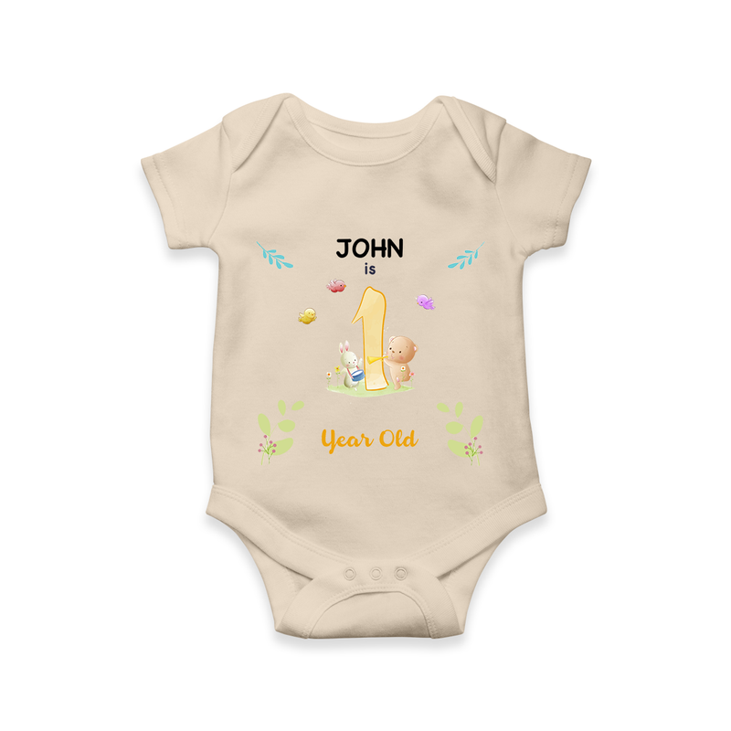 1 Year Milestone Baby Bodysuit Outfit | Personalized Romper/Onesie | Perfect for Photoshoots - IVORY - New Born (Chest 14")