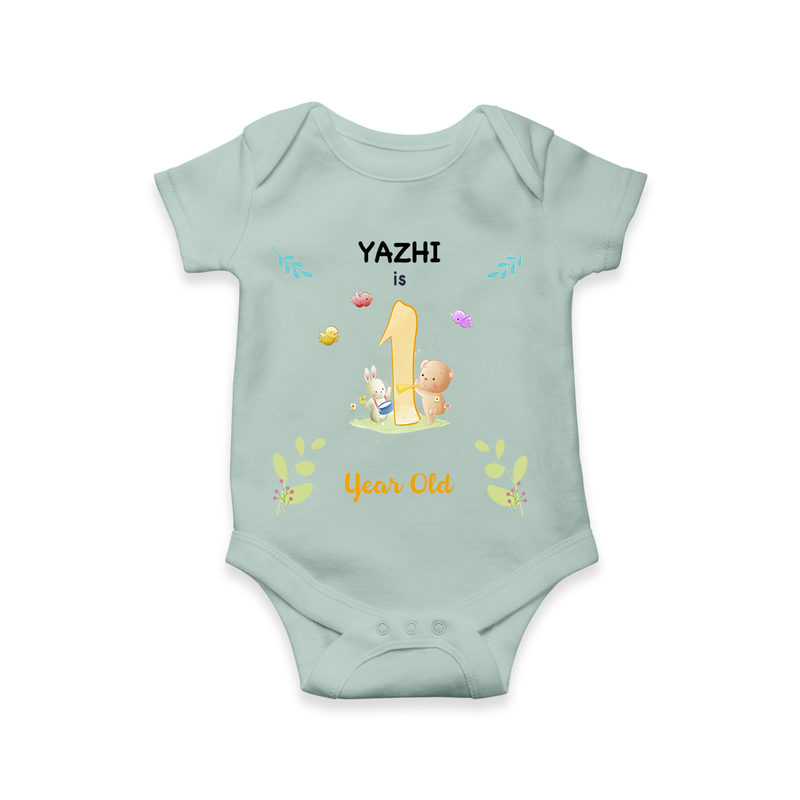 Celebrate The 12th Month Birthday Custom Romper/ Onesie, Personalized with your little one's name - MINT GREEN - 0 - 3 Months Old (Chest 16")