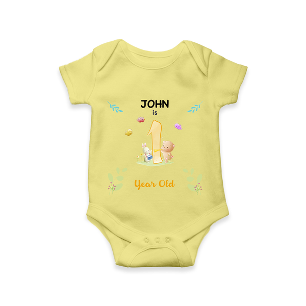1 Year Milestone Baby Bodysuit Outfit | Personalized Romper/Onesie | Perfect for Photoshoots - PASTEL YELLOW - New Born (Chest 14")