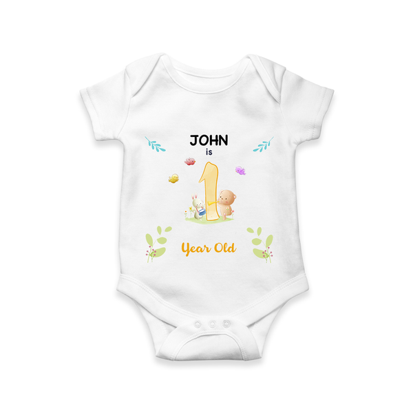 1 Year Milestone Baby Bodysuit Outfit | Personalized Romper/Onesie | Perfect for Photoshoots - WHITE - New Born (Chest 14")