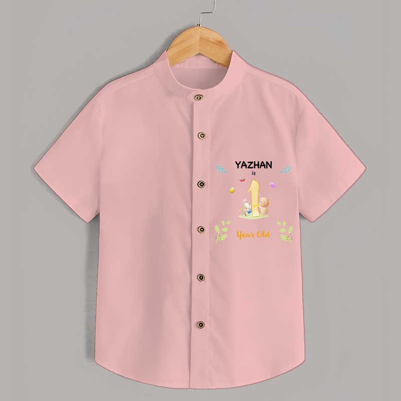 Celebrate The One year Birthday with Custom Shirt, Personalized with your little one's name - PEACH - 0 - 6 Months Old (Chest 21")